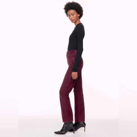 🍷 NWT ARITZIA 90s Joni High Rise Loose Corduroy Spiced Burgundy - Picture 3 of 10